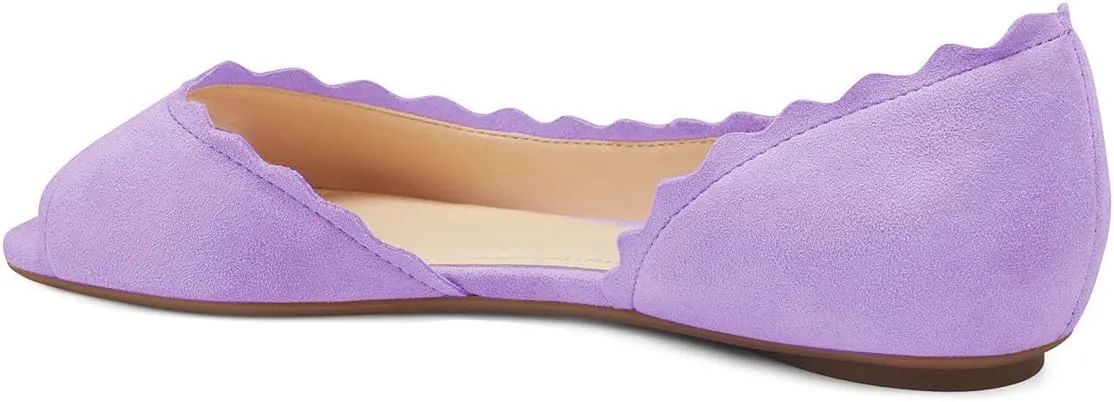 XYD Women Chic Open Peep Toe Wave Ballet Flats D'Orsay Slip On Loafers Dress Comfortable Casual Walking Shoes