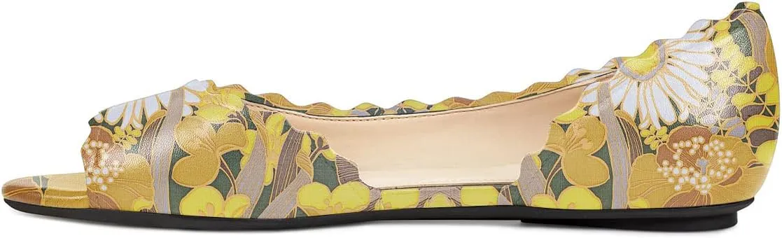 XYD Women Chic Open Peep Toe Wave Ballet Flats D'Orsay Slip On Loafers Dress Comfortable Casual Walking Shoes