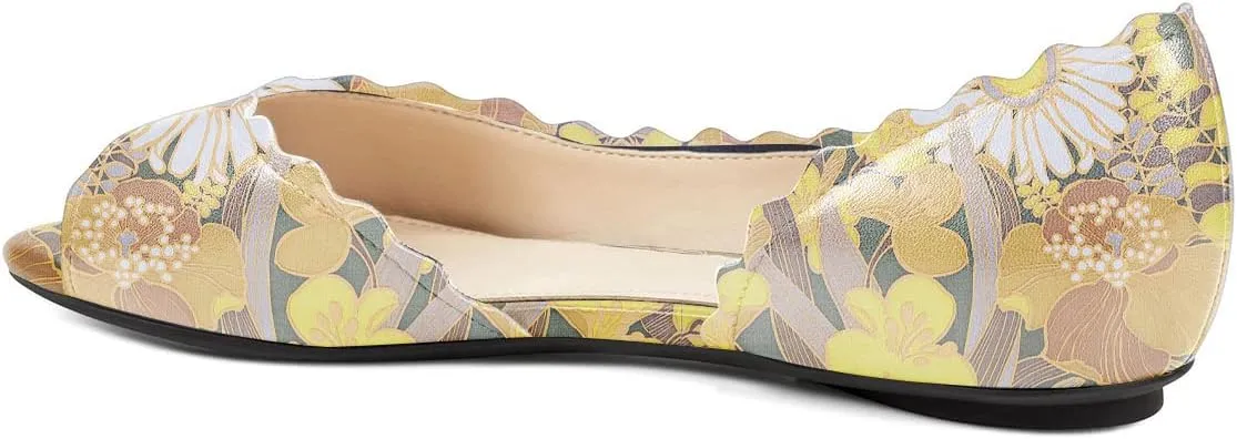 XYD Women Chic Open Peep Toe Wave Ballet Flats D'Orsay Slip On Loafers Dress Comfortable Casual Walking Shoes