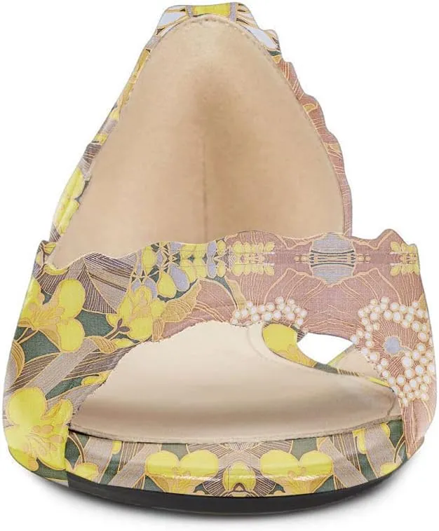 XYD Women Chic Open Peep Toe Wave Ballet Flats D'Orsay Slip On Loafers Dress Comfortable Casual Walking Shoes