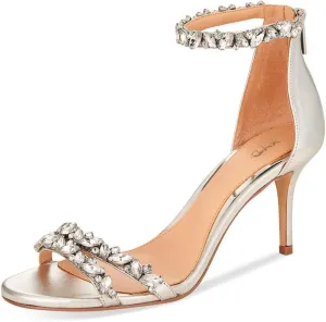 XYD Women Mid Heel Rhinestone Strappy Sandals Open Toe Ankle Strap Prom Evening Party Dressy Shoes