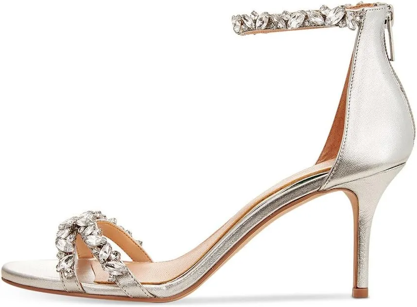 XYD Women Mid Heel Rhinestone Strappy Sandals Open Toe Ankle Strap Prom Evening Party Dressy Shoes