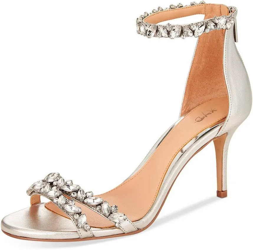 XYD Women Mid Heel Rhinestone Strappy Sandals Open Toe Ankle Strap Prom Evening Party Dressy Shoes