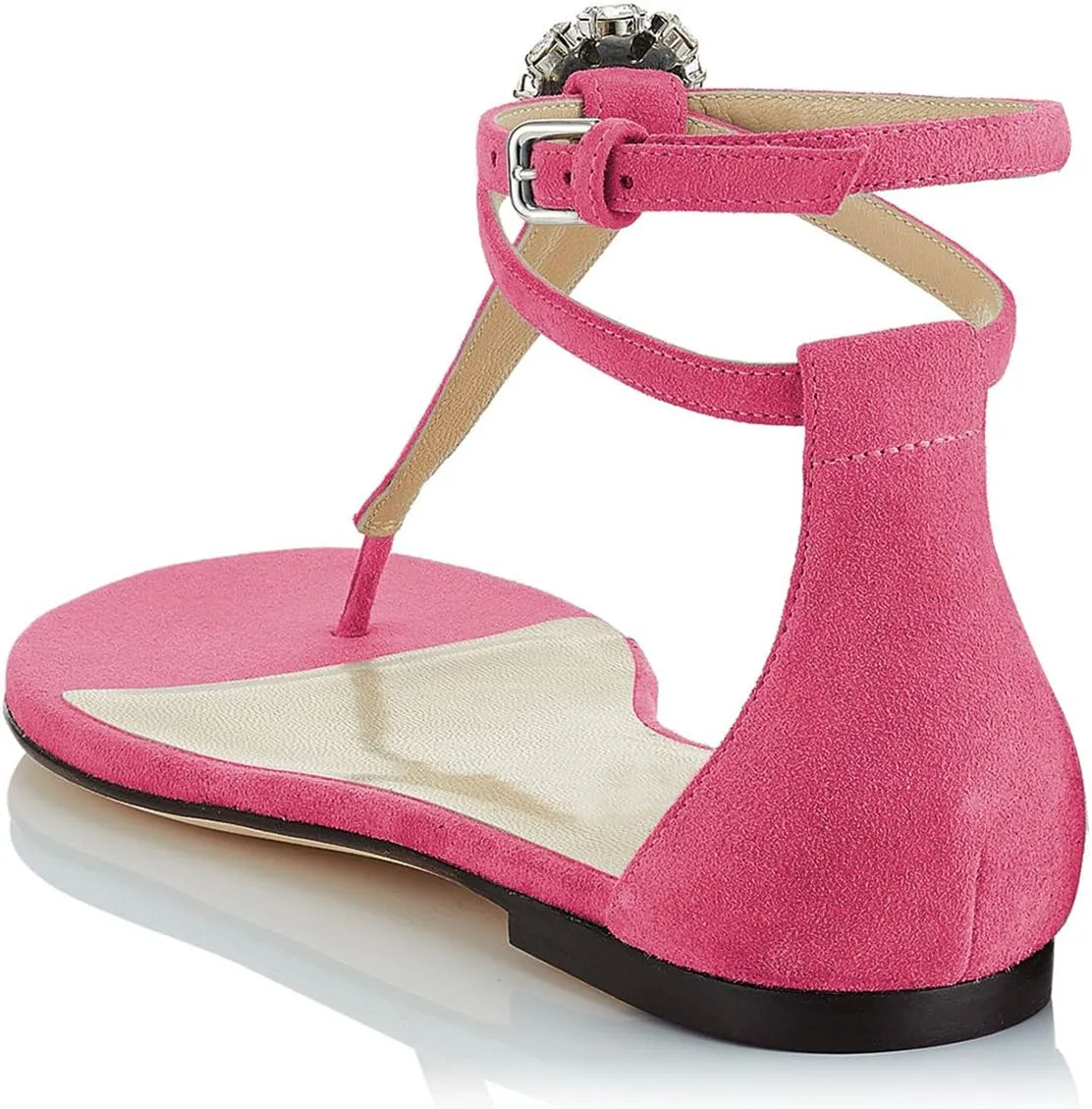 XYD Women T-Strap Thong Rhinestone Sandal Flats Rhinestone Flip Flop Ankle Strap Summer Beach Dress Shoes