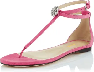 XYD Women T-Strap Thong Rhinestone Sandal Flats Rhinestone Flip Flop Ankle Strap Summer Beach Dress Shoes