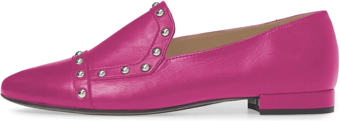 XYD Women Vintage Comfy Closed Toe Slip On Loafers Low Heel Studded Flats Formal Office Work Dress Shoes