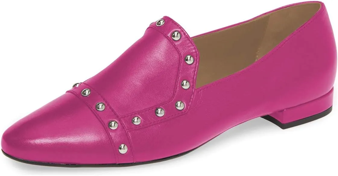 XYD Women Vintage Comfy Closed Toe Slip On Loafers Low Heel Studded Flats Formal Office Work Dress Shoes