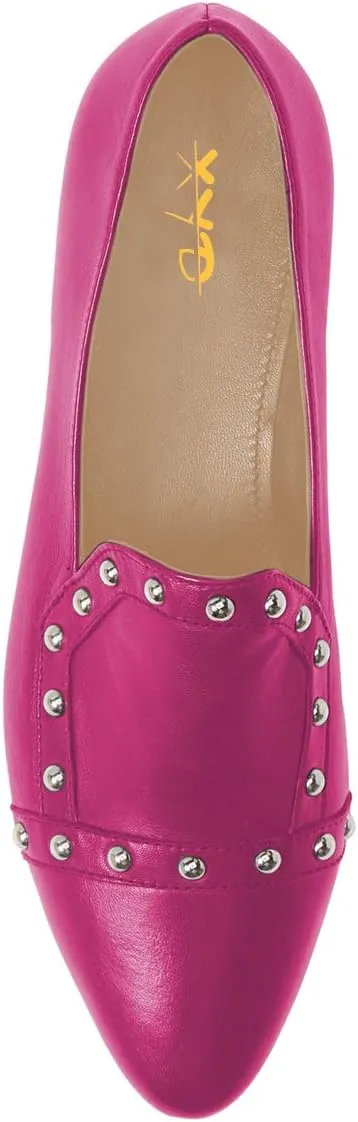 XYD Women Vintage Comfy Closed Toe Slip On Loafers Low Heel Studded Flats Formal Office Work Dress Shoes