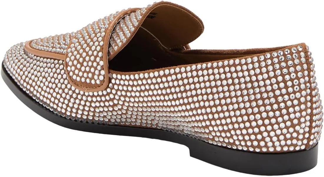 XYD Women's Fashion Bejeweled Slip On Rhinestone Flat Loafers Closed Round Toe Sparkling Formal Event Evening Comfort Dress Shoes