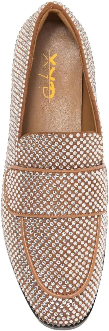 XYD Women's Fashion Bejeweled Slip On Rhinestone Flat Loafers Closed Round Toe Sparkling Formal Event Evening Comfort Dress Shoes