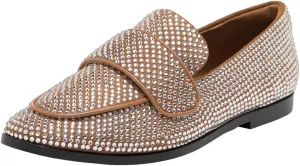 XYD Women's Fashion Bejeweled Slip On Rhinestone Flat Loafers Closed Round Toe Sparkling Formal Event Evening Comfort Dress Shoes