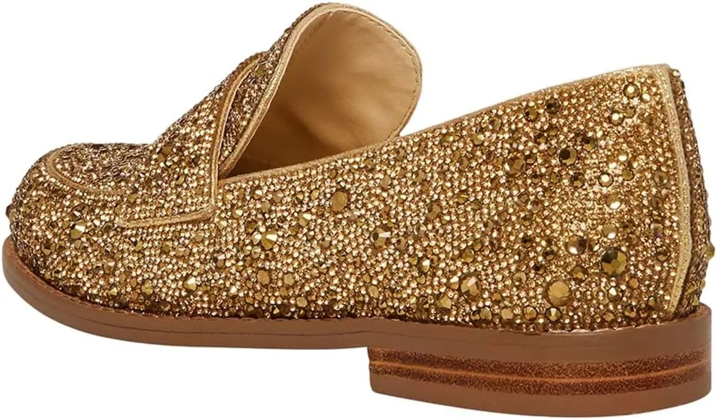 XYD Women's Sparkle Penny Loafer Flat Rhinestone Studded Closed Toe Dressy Glam Low Heel Slip On Evening Fashion Shoes