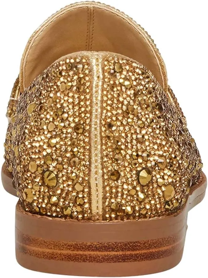 XYD Women's Sparkle Penny Loafer Flat Rhinestone Studded Closed Toe Dressy Glam Low Heel Slip On Evening Fashion Shoes