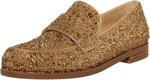 XYD Women's Sparkle Penny Loafer Flat Rhinestone Studded Closed Toe Dressy Glam Low Heel Slip On Evening Fashion Shoes