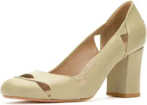 YDN Women Stylish Cutout Block Chunky High Heel Slip On Pumps Classic Round Toe Formal Casual Dress Shoes