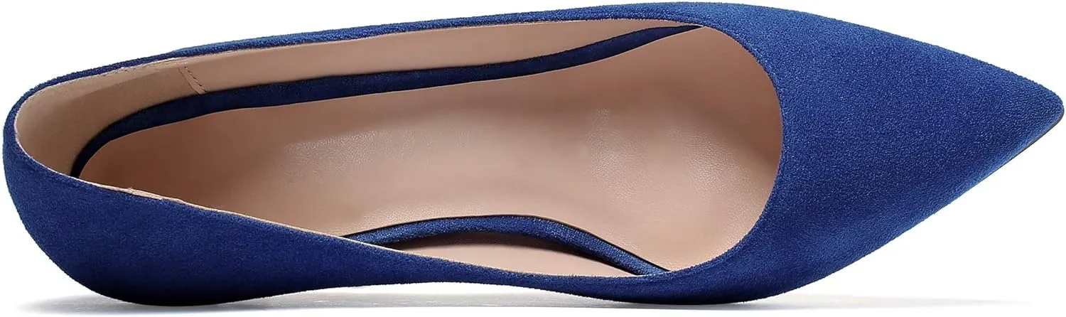 YODEKS Women's Kitten Heel Pumps Pointed Toe Slip On Classic Low Mid Heel Dress Shoes
