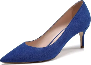 YODEKS Women's Kitten Heel Pumps Pointed Toe Slip On Classic Low Mid Heel Dress Shoes