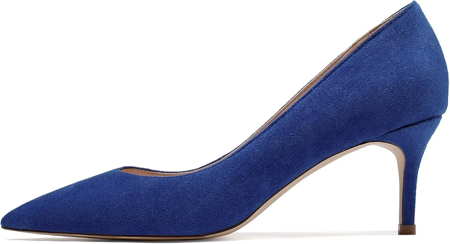 YODEKS Women's Kitten Heel Pumps Pointed Toe Slip On Classic Low Mid Heel Dress Shoes