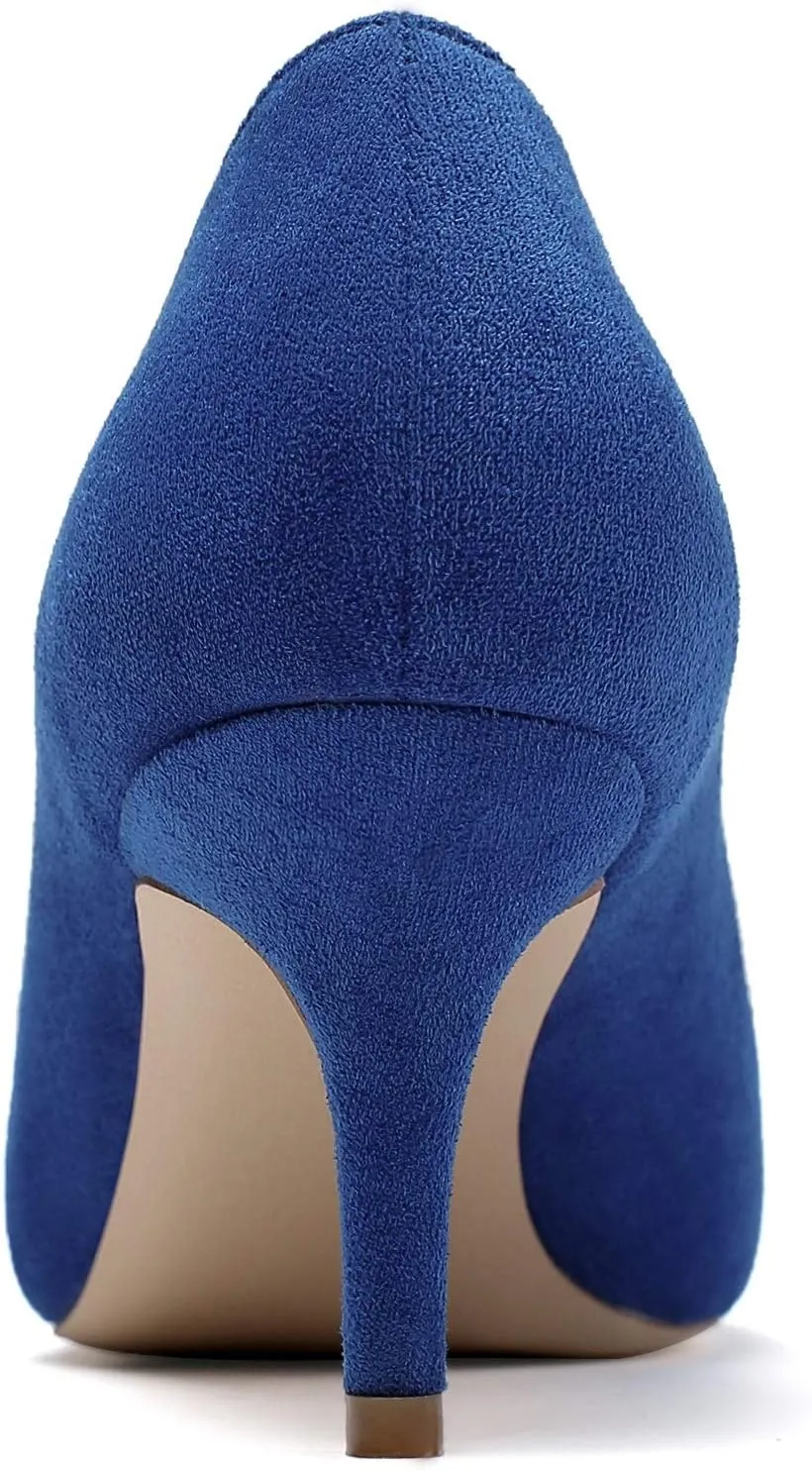YODEKS Women's Kitten Heel Pumps Pointed Toe Slip On Classic Low Mid Heel Dress Shoes