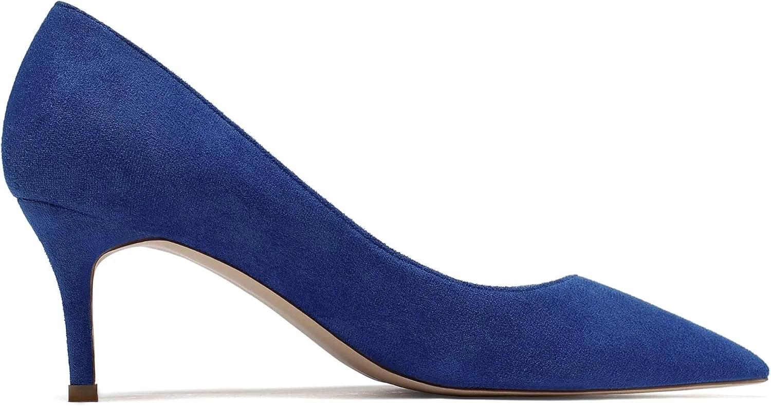 YODEKS Women's Kitten Heel Pumps Pointed Toe Slip On Classic Low Mid Heel Dress Shoes