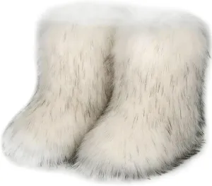 YXCFEWD Fur Boots for Women Winter Fluffy Furry Boots for Girls Flat Heel Snow Boots