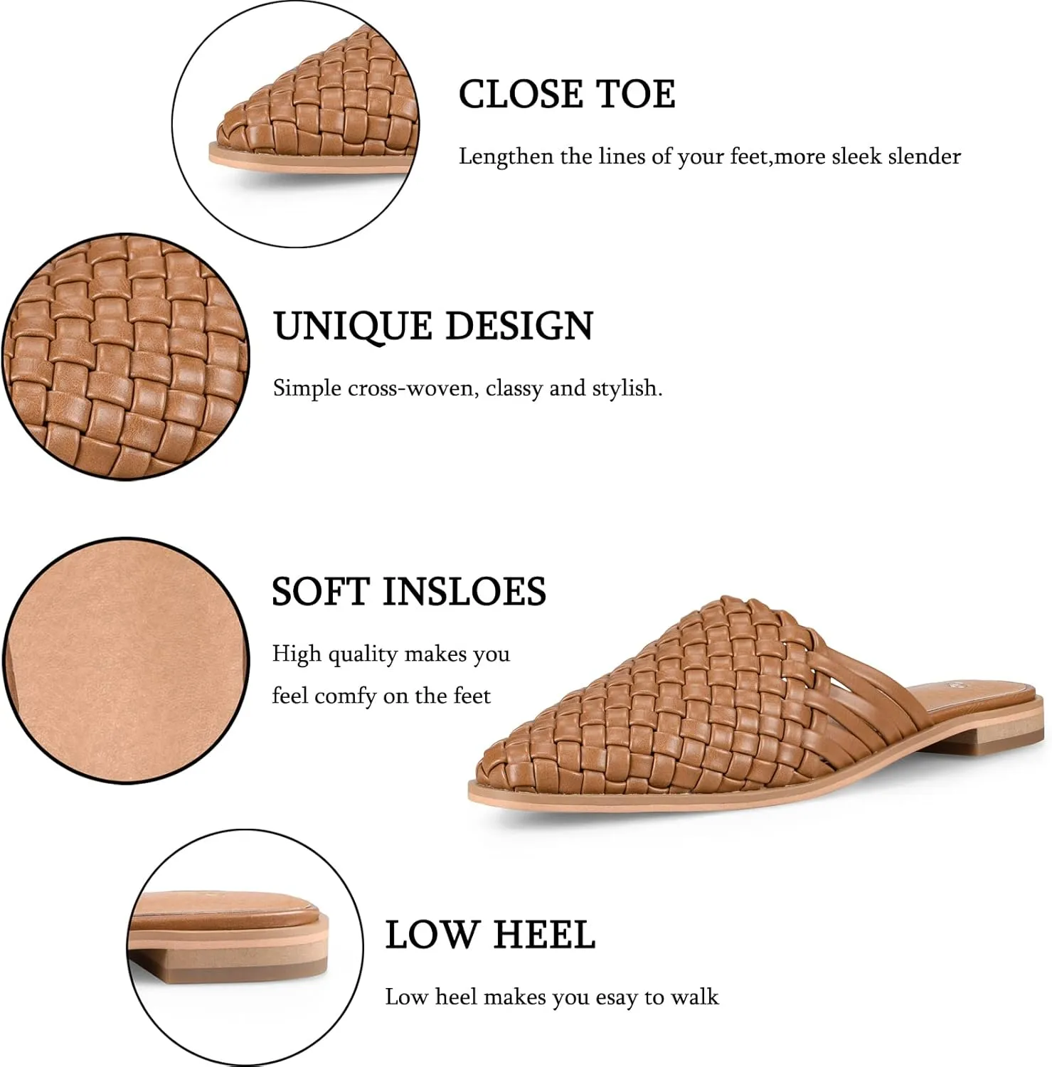 zero-sum Women's Closed Toe Flat Mules Braided Backless Slip-On Sandals Summer Loafer Casual Slides for Women