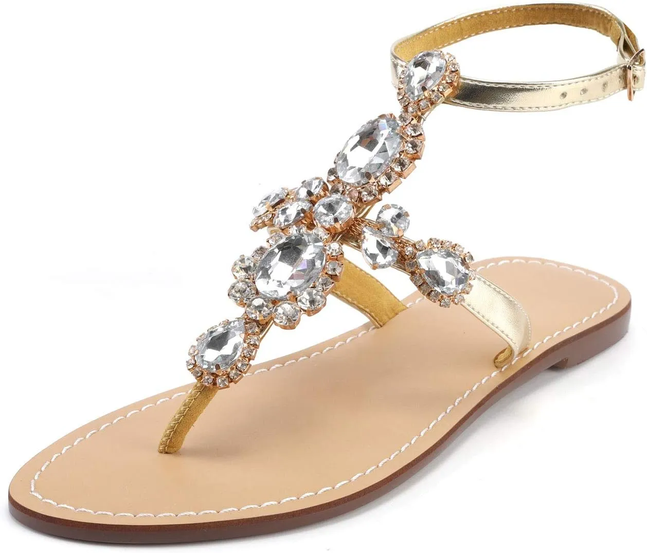 ZhuLinFeng Women'S Rhinestone Gladiator Sandals Flat Wedding Sandals Gem Pearl Sparkling Bridal Bridesmaid Sandals Blue Bohemian Sandals