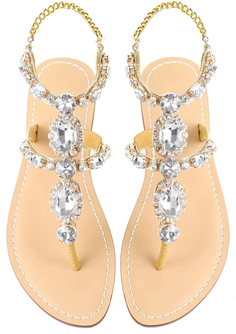 ZhuLinFeng Women'S Rhinestone Gladiator Sandals Flat Wedding Sandals Gem Pearl Sparkling Bridal Bridesmaid Sandals Blue Bohemian Sandals