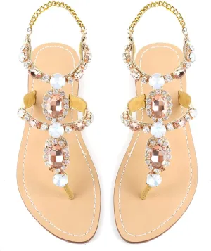 ZhuLinFeng Women'S Rhinestone Gladiator Sandals Flat Wedding Sandals Gem Pearl Sparkling Bridal Bridesmaid Sandals Blue Bohemian Sandals