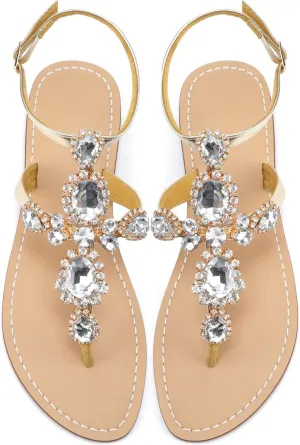 ZhuLinFeng Women'S Rhinestone Gladiator Sandals Flat Wedding Sandals Gem Pearl Sparkling Bridal Bridesmaid Sandals Blue Bohemian Sandals
