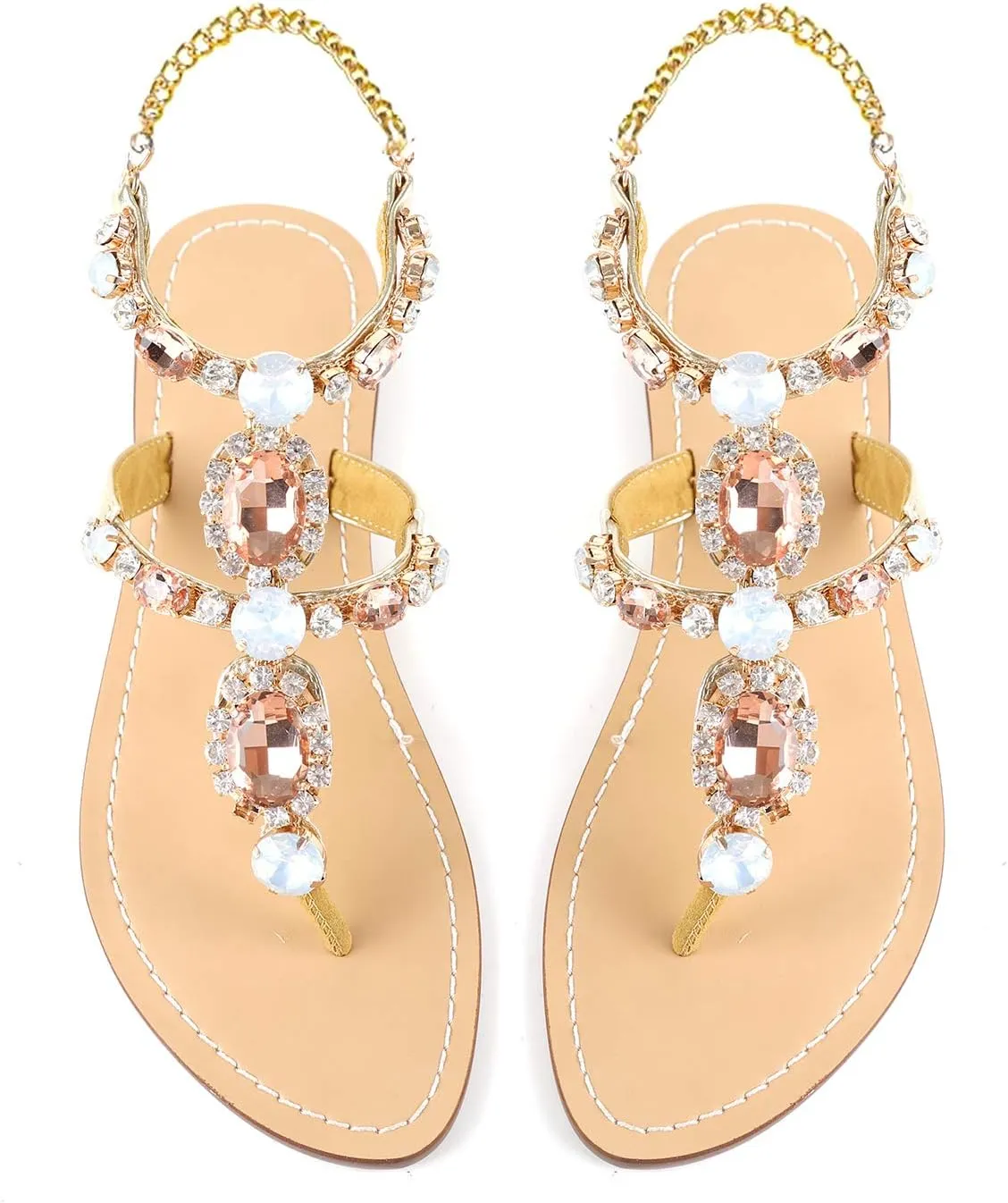 ZhuLinFeng Women'S Rhinestone Gladiator Sandals Flat Wedding Sandals Gem Pearl Sparkling Bridal Bridesmaid Sandals Blue Bohemian Sandals