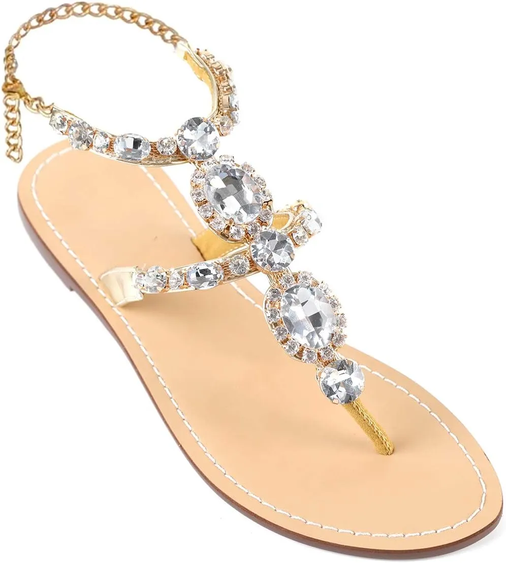 ZhuLinFeng Women'S Rhinestone Gladiator Sandals Flat Wedding Sandals Gem Pearl Sparkling Bridal Bridesmaid Sandals Blue Bohemian Sandals