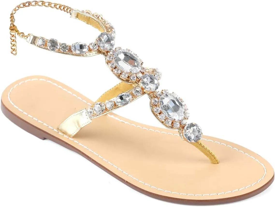 ZhuLinFeng Women'S Rhinestone Gladiator Sandals Flat Wedding Sandals Gem Pearl Sparkling Bridal Bridesmaid Sandals Blue Bohemian Sandals