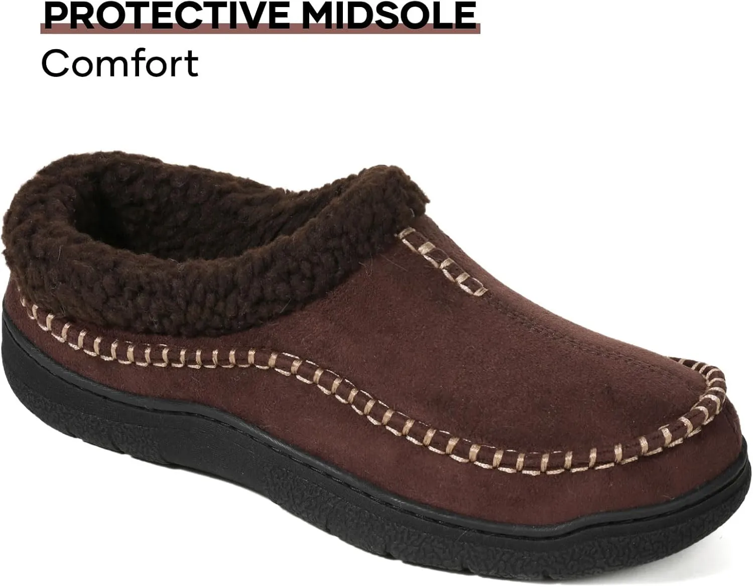 Zigzagger Men's Slip On Moccasin Slippers, Indoor/Outdoor Warm Fuzzy Comfy House Shoes, Fluffy Wide Loafer Slippers