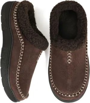 Zigzagger Men's Slip On Moccasin Slippers, Indoor/Outdoor Warm Fuzzy Comfy House Shoes, Fluffy Wide Loafer Slippers