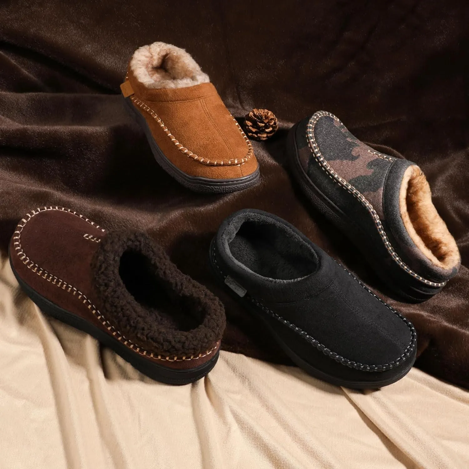 Zigzagger Men's Slip On Moccasin Slippers, Indoor/Outdoor Warm Fuzzy Comfy House Shoes, Fluffy Wide Loafer Slippers