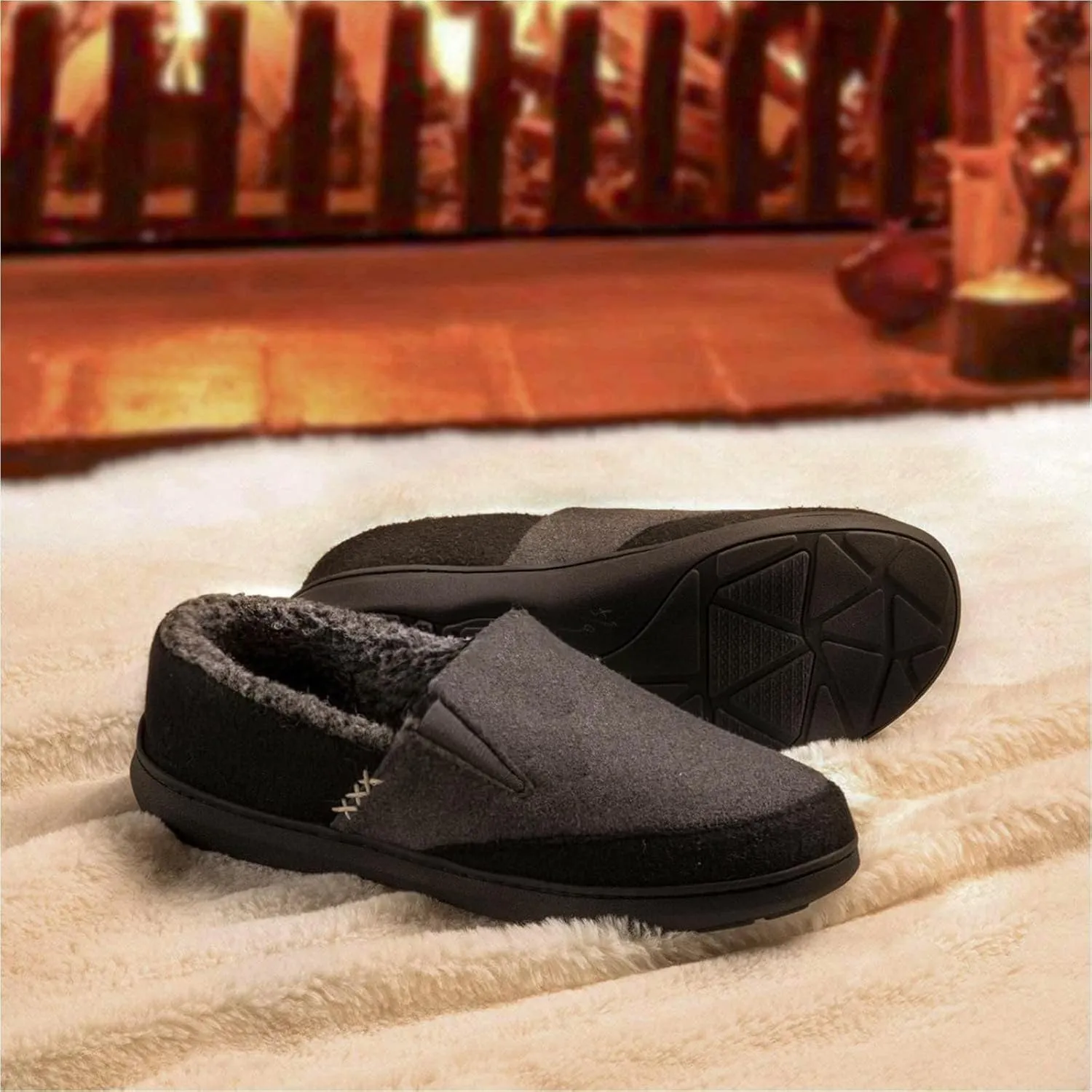 Zigzagger Men's Zermatt Wool-blend Loafer Slippers with Memory Foam Indoor