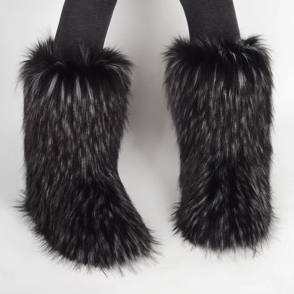 ZSGYCHCY Women's Faux Fur Boots Winter Fuzzy Fluffy Warm Furry Snow Boots Flat Shoes
