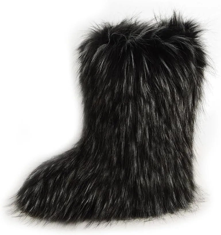 ZSGYCHCY Women's Faux Fur Boots Winter Fuzzy Fluffy Warm Furry Snow Boots Flat Shoes