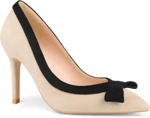 Zzheels Women's Bow High Heels Closed Pointy Toe Pumps 3.5'' Stiletto Heels Slip on Dress Shoes