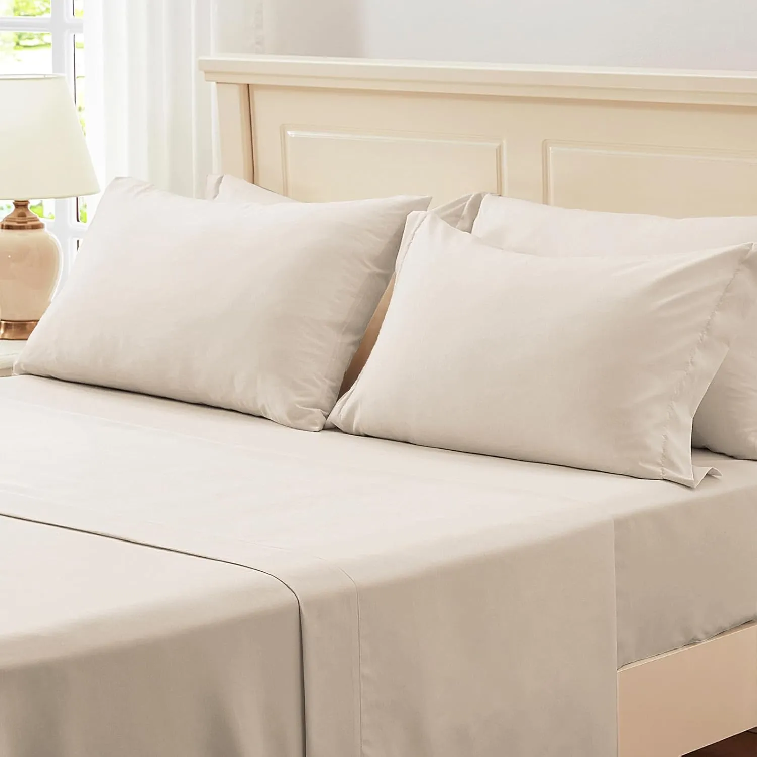Zzlpp Beige King Comforter Set 7 Pieces, Seersucker Bed in a Bag with Sheets, All Season Bedding Sets with 1 Comforter, 2 Pillow Shams, 2 Pillowcases, 1 Flat Sheet, 1 Fitted Sheet